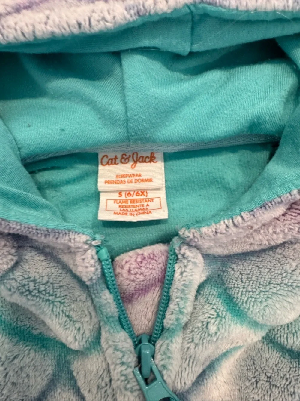 Cat & Jack Pastel Mermaid Scale Plush One-Piece fleece PJs - Pink, Purple, Teal